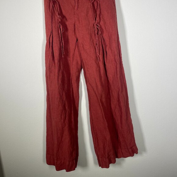 Anthropologie Elevenses Women's 2 Linen Pant Wide Flare Leg Burnt Orange Boho! - Picture 2 of 7
